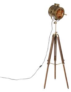 Tripod vloerlamp brons met hout studiospot - Radient