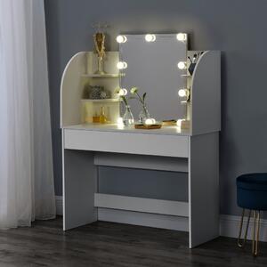 Masa toaleta cu oglinda un sertar rafturi si 10 LEDuri adezive, alb - P78107028