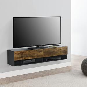 Comoda TV de perete cu 2 usi si 2 rafturi, negru/efect stejar inchis - P73294037