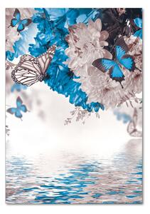Tablou sticlă acrilică Flori și fluturi