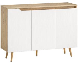 HOMCOM Bufet Bucătărie, Mobilier Bucătărie cu 3 Uși, Rafturi Ajustabile și 5 Picioare din Lemn de Cauciuc, Stil Modern, Bufet pentru Living, Sufragerie, Sală de Masă, Alb și Stejar | Aosom Romania