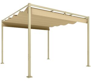 Outsunny Pergolă de Grădină cu Acoperiș Retractabil și Sistem de Prindere Magnetic, 298x297x221 cm, Kaki | Aosom Romania