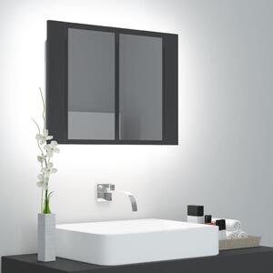 Dulap de baie cu oglindă și LED, gri, 60x12x45 cm