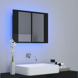 Dulap de baie oglindă/LED, negru extralucios, 60x12x45 cm