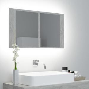 Dulap de baie cu oglindă și LED, gri beton, 80x12x45 cm