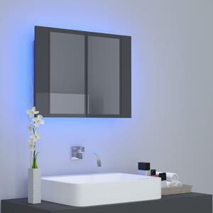 Dulap de baie cu oglindă/LED, gri extralucios, 60x12x45 cm, PAL