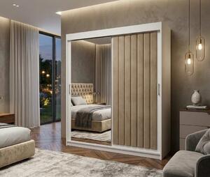 Dulap dressing tapitat Cairo 2 usi cu oglinda, 150 cm, Alb/Bej