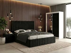 Set dormitor Cairo Negru cu dulap tapitat Cairo 150 cm Negru