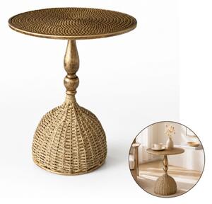 Măsuță laterală rotundă cu blat metalic și bază împletită, stil boho-rustic, Ø40 x 51 cm, STL29, eCarla
