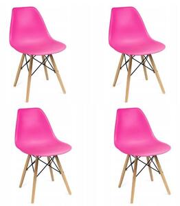Scaune stil scandinav, plastic, lemn, roz, set 4 buc, 45x55x79.5 cm