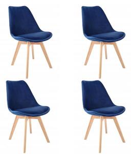 Scaune stil scandinav, lemn, velur, albastru, set 4 buc, 49x60x82 cm, Bari