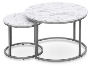 Set de măsuțe de cafea Houston 2213, Marmură albă, Argint, Metal, 40cm, 8 kg