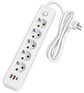 Prelungitor Multipriză 5 prize + 2x USB-A + USB-C JNH022-5A White