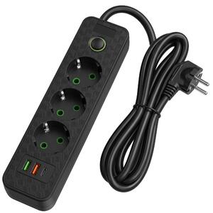 Prelungitor Multipriză 3 prize + 2x USB-A + USB-C JNH020-3A Black