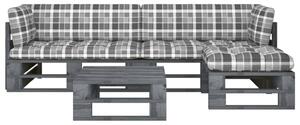 Set mobilier din paleți cu perne, 4 piese, gri, lemn pin tratat