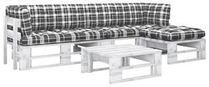 Set mobilier din paleți cu perne, 4 piese, alb, lemn pin tratat