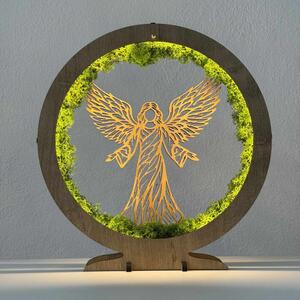 Înger LED cu mușchi – decor luminos din lemn | GRACE