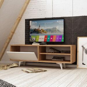 Comodă TV cu detalii cu aspect de lemn de stejar Mod Design Maku, alb