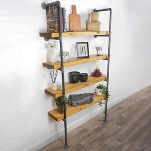 Biblioteca in stil industria, Edzell, 60 x 120 x 20 cm, negru/nuc