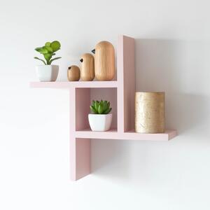 Raft de perete din lemn, Spriral Wood, roz, 30x30x9.4 cm