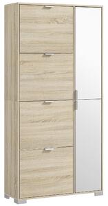 HOMCOM Etajeră pentru Pantofi cu Oglindă, 4 Sertare Rabatabile și 2 Dulapuri, 82x30x168 cm, Culoare Stejar | Aosom Romania