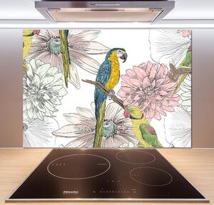 Sticlă printata bucătărie Papagalii și flori