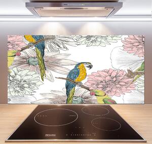 Sticlă printata bucătărie Papagalii și flori