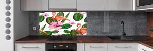 Panou sticlă decorativa bucătărie Flamingos și plante