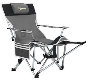 Outsunny Scaun de Camping Pliabil și Rabatabil cu Suport pentru Picioare Detașabil și Tetieră, 82x50/100x88 cm, Negru | Aosom Romania
