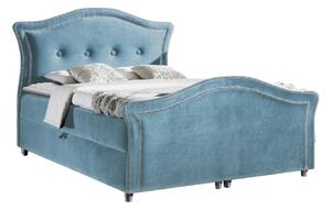 Pat boxspring Oleum ISingle, Boxspring, Albastru, 120x200, Tapiterie, Somiera patSomiera pat, 13x21x13cm