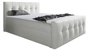 Pat boxspring ScriptumBoxspring, Dublu, Alb, 140x200, Piele ecologică, Somiera patSomiera pat, 14x23x12cm