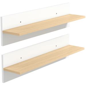 HOMCOM Set 2 Rafturi de Perete pentru Casă și Birou, Rafturi din Lemn pentru Bucătărie și Living, 80x16.5x20 cm, Alb și Lemn Natural | Aosom Romania