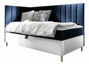 Pat boxspring LucusBoxspring, Single, Albastru, 80x200, Tapiterie, Piele ecologică, Somiera patSomiera pat, 9x21x12cm