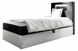 Pat boxspring Lucus VBoxspring, Single, Negru, 80x200, Tapiterie, Piele ecologică, Somiera patSomiera pat, 8x21x10cm