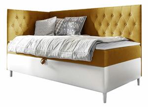 Pat boxspring Lucus IIIBoxspring, Single, Galben, 80x200, Tapiterie, Piele ecologică, Somiera patSomiera pat, 9x21x12cm