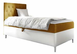 Pat boxspring Lucus VIIBoxspring, Single, Galben, 80x200, Tapiterie, Piele ecologică, Somiera patSomiera pat, 8x21x12cm