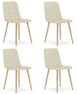 Set 4 Scaune Bucatarie/Dining Jacob Bej Catifea Picoare Metalice Finisaj Lemn