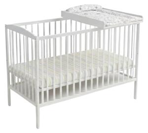 Patut din lemn masiv 120x60 cm Kidizi Orella alb, masuta infasat din lemn si salteluta incluse, reglabil pe 3 nivele, certificat EN71