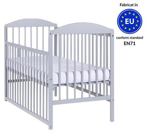 Patut din lemn masiv 120x60 cm Kidizi Orella gri cu laterala culisanta, reglabil pe 3 nivele, certificat EN71