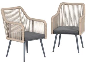 Outsunny Set 2 Scaune de Grădină din Ratan PE cu Perne Moi Lavabile și Brațe, Scaune pentru Dining Exterior din Oțel, pentru Terasă, Balcon, Grădină, Exterior, 54x65x80cm, Gri Închis | Aosom Romania