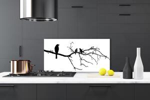 Panou sticla bucatarie Păsări Branch Art Negru
