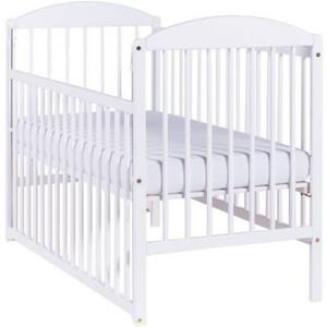 Patut din lemn masiv 120x60 cm Kidizi Orella alb cu laterala culisanta, reglabil pe 3 nivele, certificat EN71