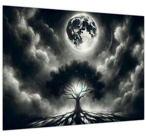 Tablou – Arbore alb-negru în lună plină (70x50 cm)