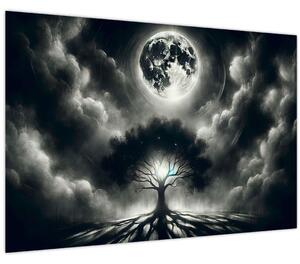 Tablou – Arbore alb-negru în lună plină (90x60 cm)