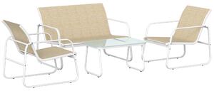 Outsunny Set Mobilier Grădină 4 Piese cu Canapea, Fotolii, Măsuță, Bej și Alb | Aosom Romania