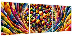 Tablou – Arbore colorat cu mere (cu ceas) (90x30 cm)