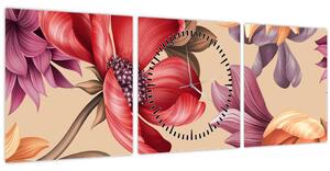 Tablou - Flori de epocă (cu ceas) (90x30 cm)