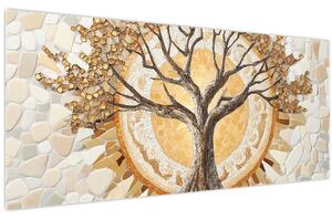 Tablou – Arborele vieții auriu în mozaic (120x50 cm)