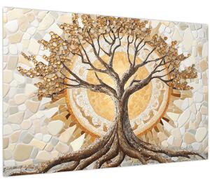 Tablou – Arborele vieții auriu în mozaic (90x60 cm)