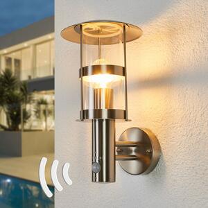 Lindby Aplică pentru exterior Noemi, senzor, gri, oțel inoxidabil, 34cm, reglabil, Metalic, Metal, Modern